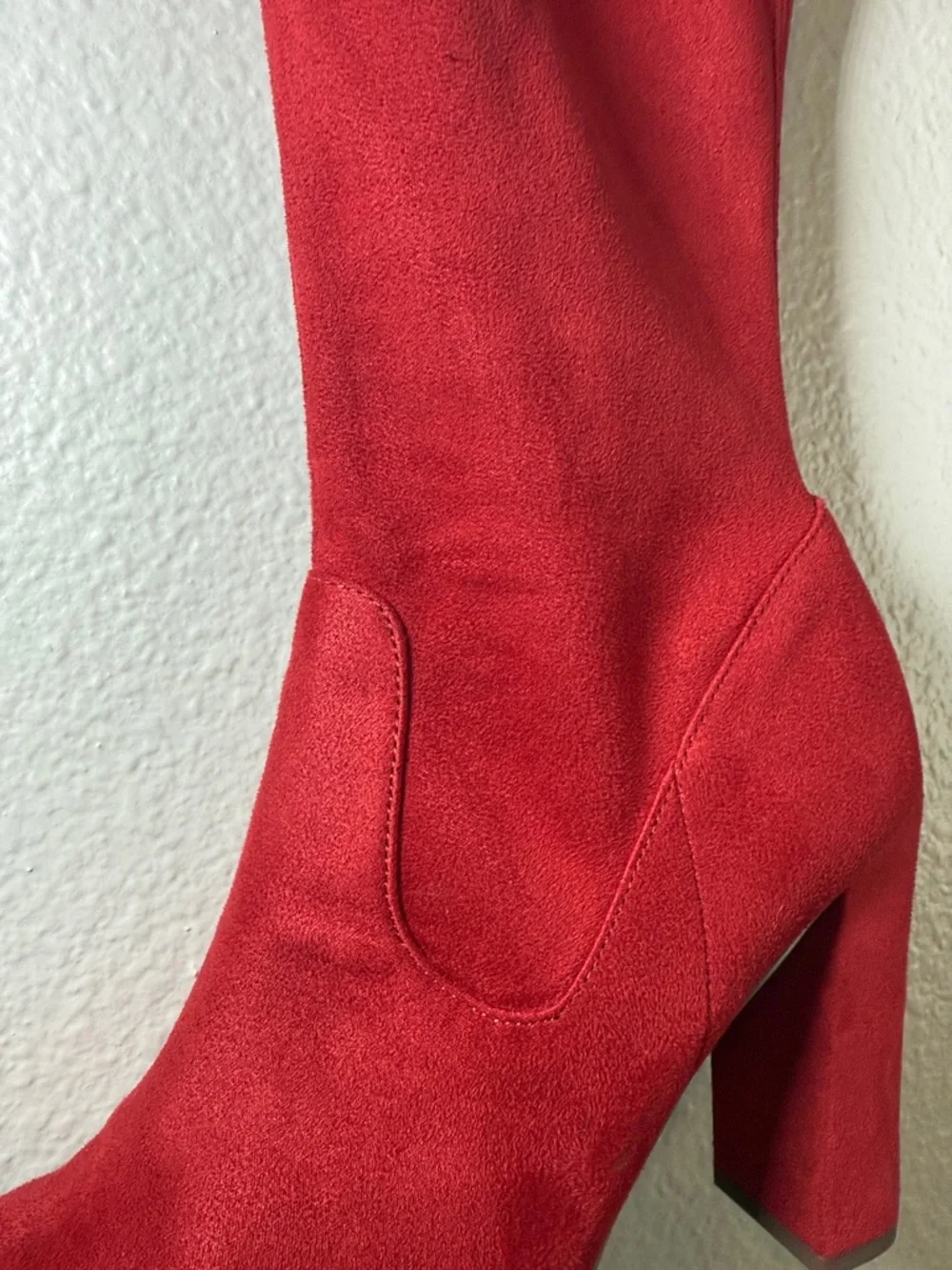 Red Faux Suede Knee High Boots SZ 9 Heart In D Block Heel Night Out Go Go Winter
